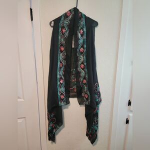 Pretty Angel Linen Blend Floral Embroidered Asymetrical Kimono Cardigan OS